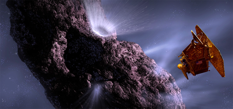 Recreación artística del impacto contra el cometa Tempel-1 en 2005 durante la misión Deep Impact. Imagen: NASA